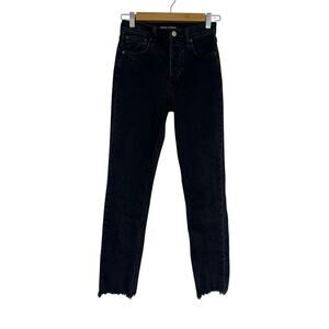 Denim Forum Black The Yoko High Rise Slim Fit Jeans 24 Raw Hem Button Fly Casual